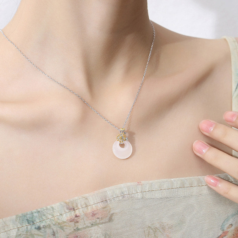 Collier pendentif en argent sterling 925 avec calcédoine ronde et harmonie des douze mois de Buddha Stones