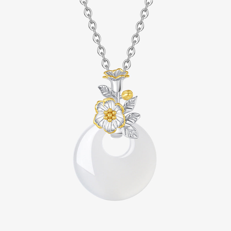 Collier pendentif en argent sterling 925 avec calcédoine ronde et harmonie des douze mois de Buddha Stones
