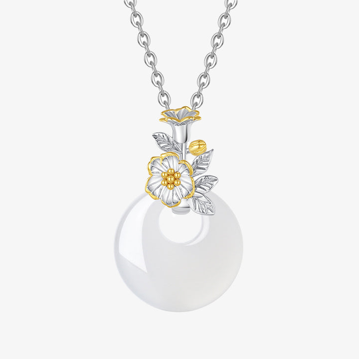 Collier pendentif en argent sterling 925 avec calcédoine ronde et harmonie des douze mois de Buddha Stones