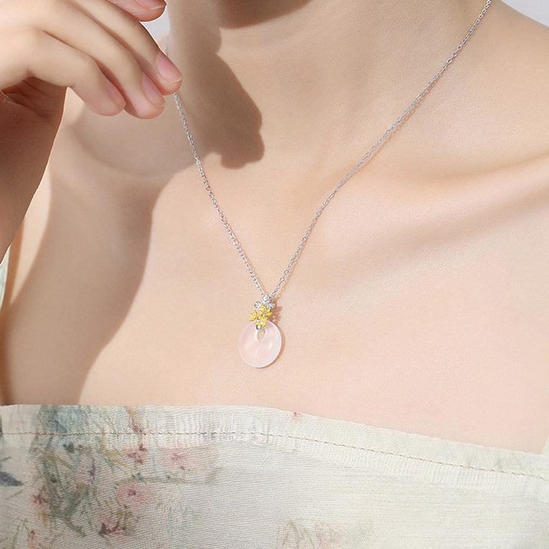 Collier pendentif en argent sterling 925 avec calcédoine ronde et harmonie des douze mois de Buddha Stones