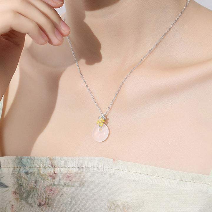 Collier pendentif en argent sterling 925 avec calcédoine ronde et harmonie des douze mois de Buddha Stones