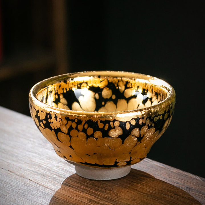 Tasse à thé en céramique chinoise Jianzhan avec motif de taches en or 24 carats et Buddha Stones , tasse à thé Kung Fu avec boîte cadeau