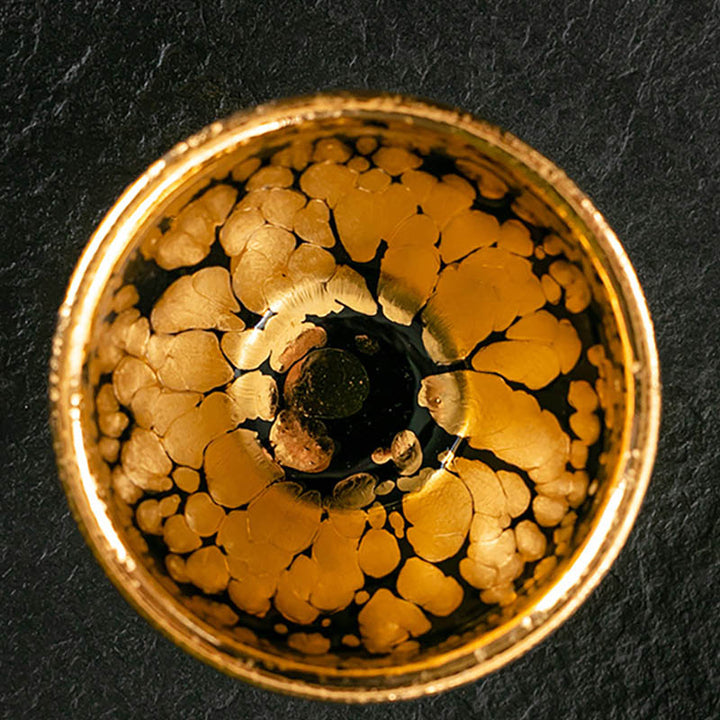 Tasse à thé en céramique chinoise Jianzhan avec motif de taches en or 24 carats et Buddha Stones , tasse à thé Kung Fu avec boîte cadeau