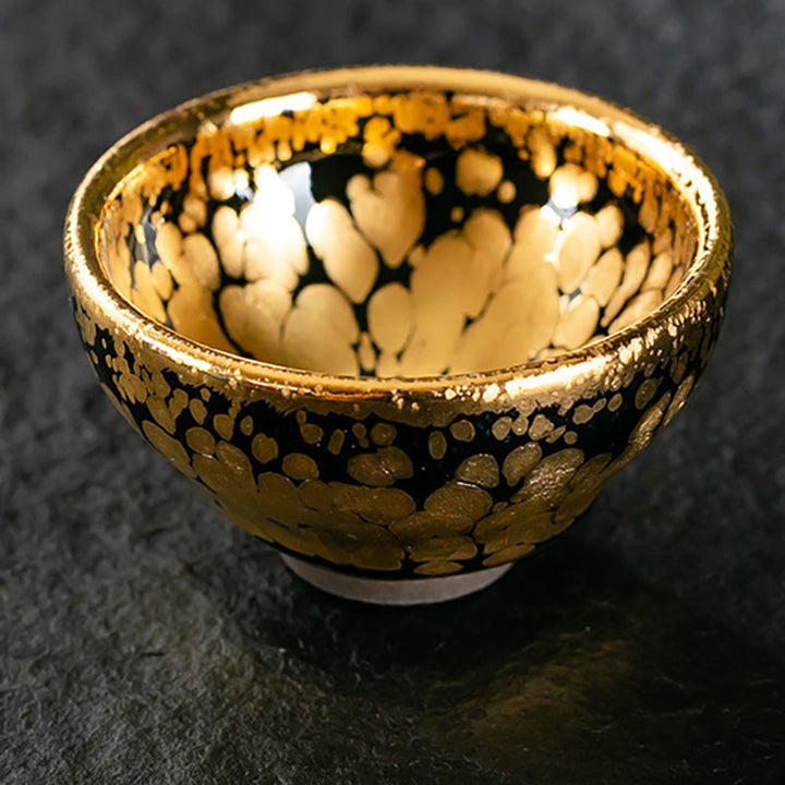 Tasse à thé en céramique chinoise Jianzhan avec motif de taches en or 24 carats et Buddha Stones , tasse à thé Kung Fu avec boîte cadeau