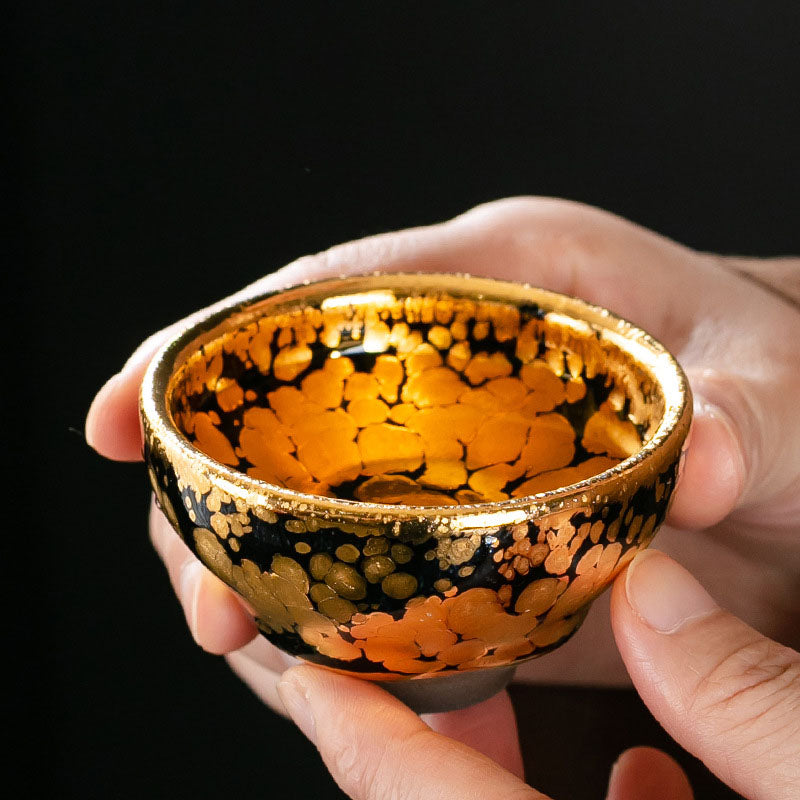 Tasse à thé en céramique chinoise Jianzhan avec motif de taches en or 24 carats et Buddha Stones , tasse à thé Kung Fu avec boîte cadeau