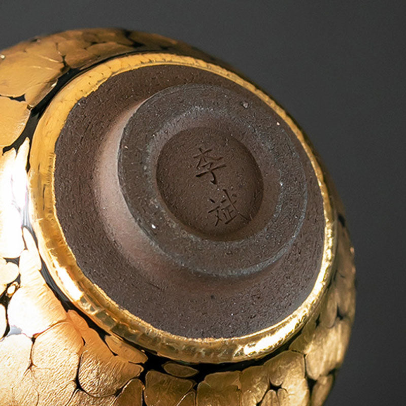 Tasse à thé en céramique chinoise Jianzhan avec motif de taches en or 24 carats et Buddha Stones , tasse à thé Kung Fu avec boîte cadeau