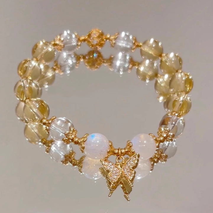 Bracelet de protection de prospérité avec breloque papillon en pierre de lune et Buddha Stones
