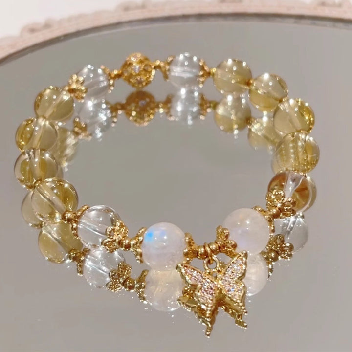 Bracelet de protection de prospérité avec breloque papillon en pierre de lune et Buddha Stones
