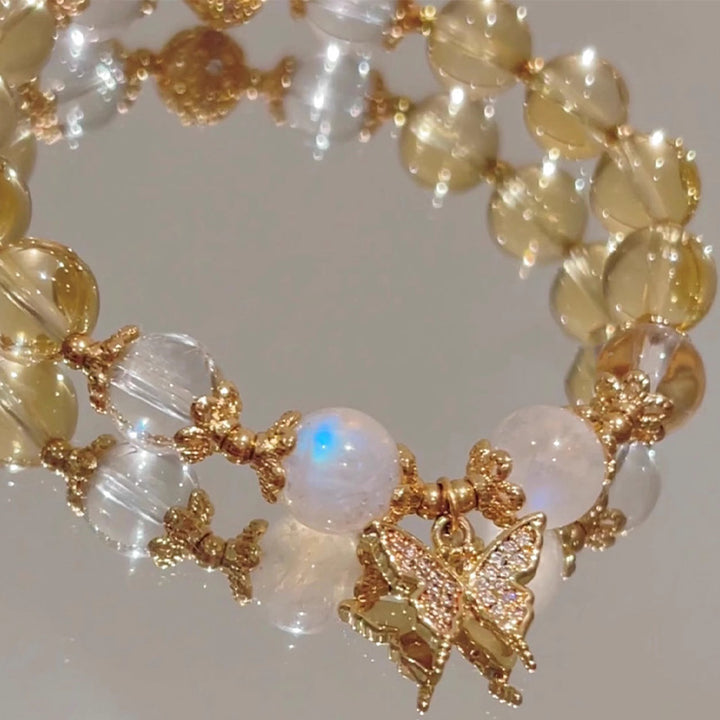 Bracelet de protection de prospérité avec breloque papillon en pierre de lune et Buddha Stones