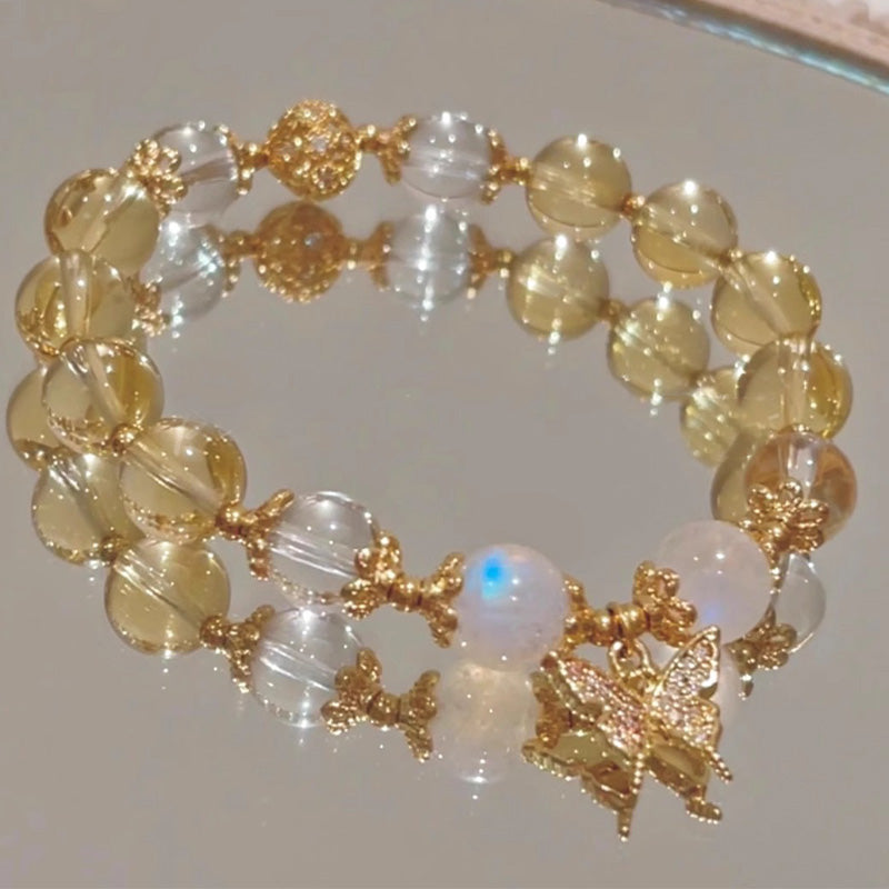 Bracelet de protection de prospérité avec breloque papillon en pierre de lune et Buddha Stones