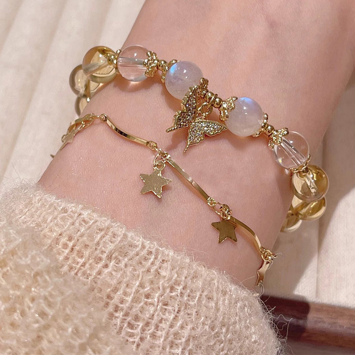 Bracelet de protection de prospérité avec breloque papillon en pierre de lune et Buddha Stones