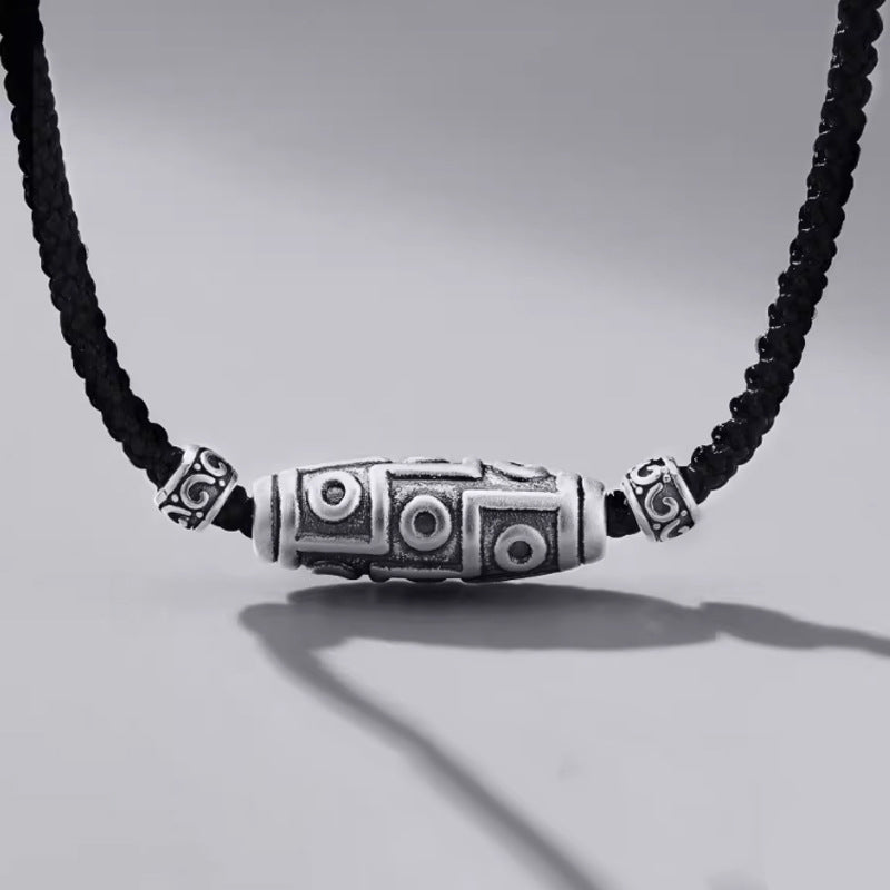 Collier avec pendentif en corde de protection à neuf yeux en argent sterling 999 avec Buddha Stones - Argent sterling 999 et corde - image 0
