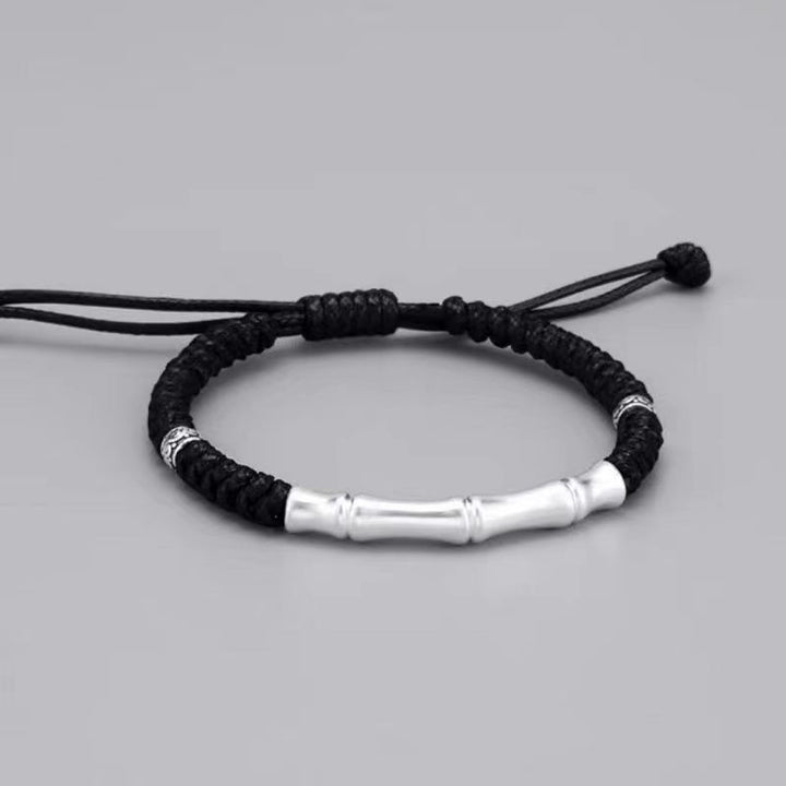 Bracelet tressé en corde porte-bonheur en argent sterling 999 avec motif d'os de Buddha Stones
