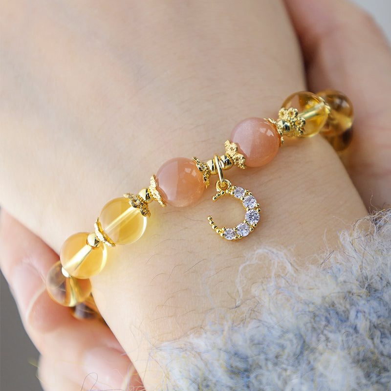 Bracelet d'énergie abondante en citrine de la lune bénie de Buddha Stones