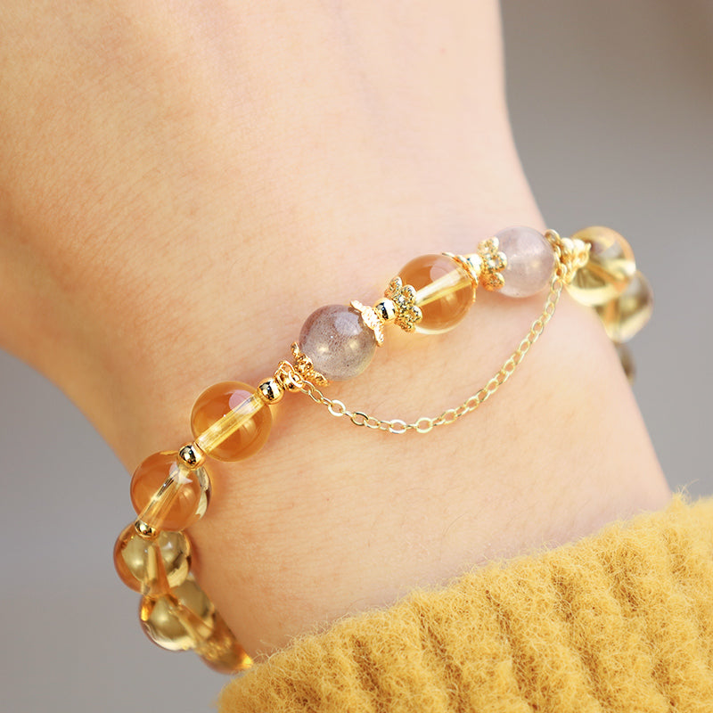 Bracelet d'énergie abondante en citrine de la lune bénie de Buddha Stones