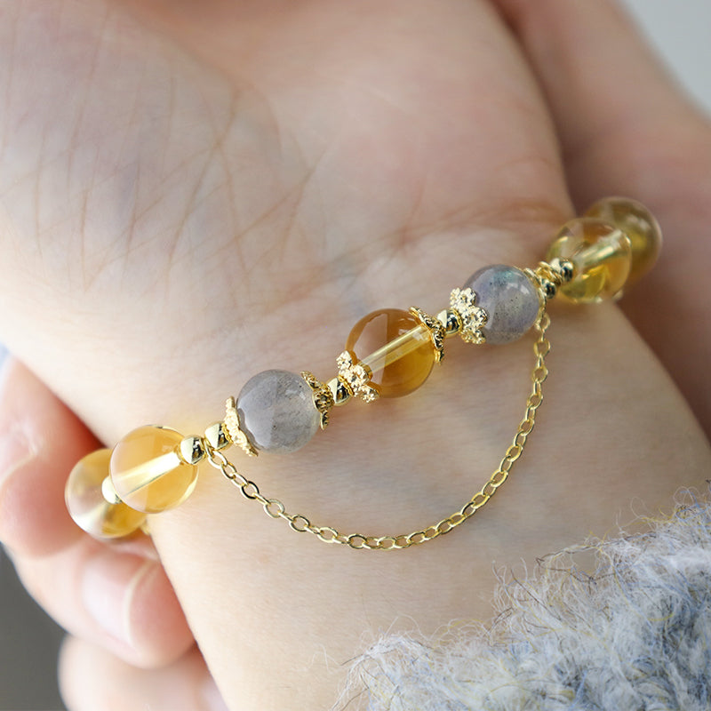 Bracelet d'énergie abondante en citrine de la lune bénie de Buddha Stones