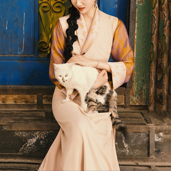 Robe tibétaine en Buddha Stones , vêtements pour femmes Hanfu améliorés, robe papillon de Lhassa