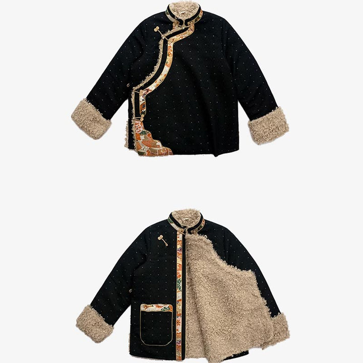 Vêtements tibétains Buddha Stones Lhasa Haut doublé en polaire Vêtements d'hiver pour femmes