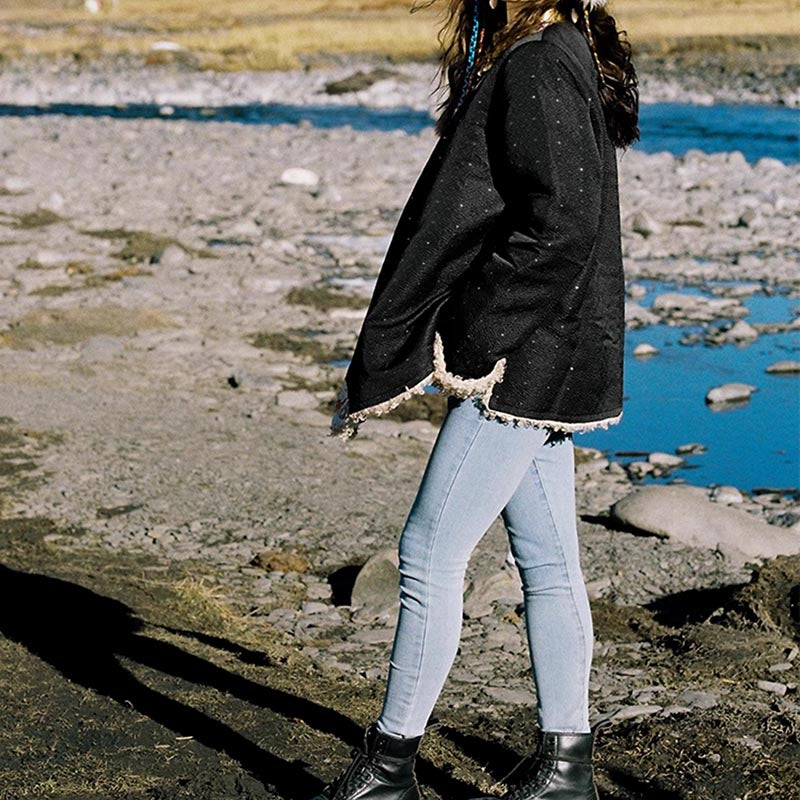Vêtements tibétains Buddha Stones Lhasa Haut doublé en polaire Vêtements d'hiver pour femmes
