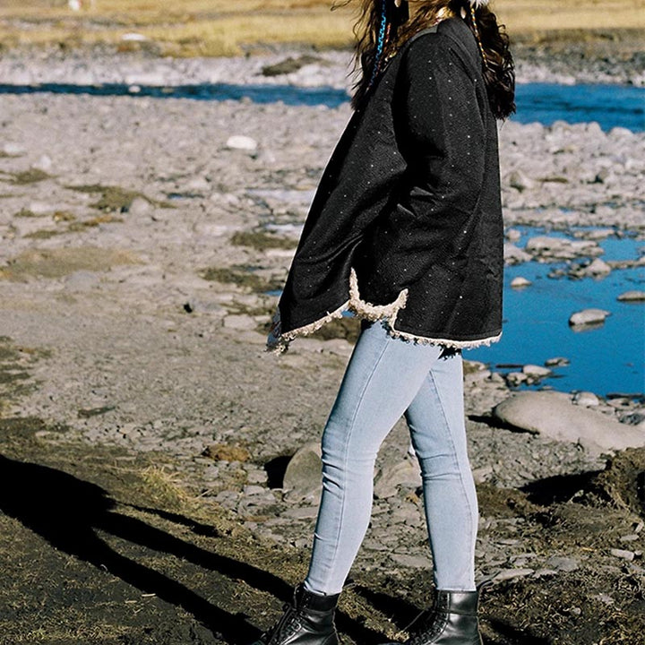 Vêtements tibétains Buddha Stones Lhasa Haut doublé en polaire Vêtements d'hiver pour femmes
