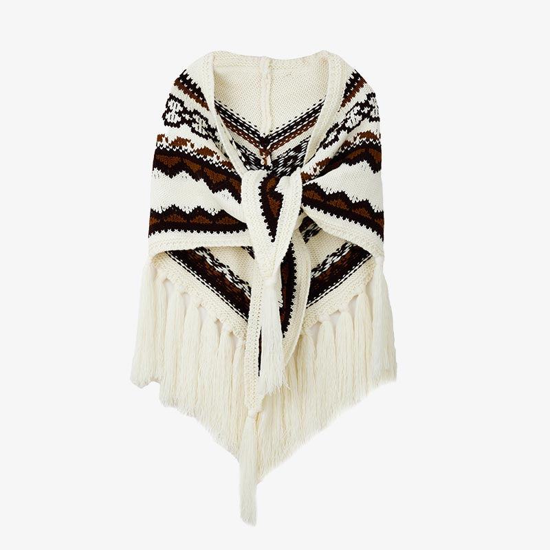 Châle triangulaire tibétain à rayures avec Buddha Stones et pompons pour l'hiver - image 12