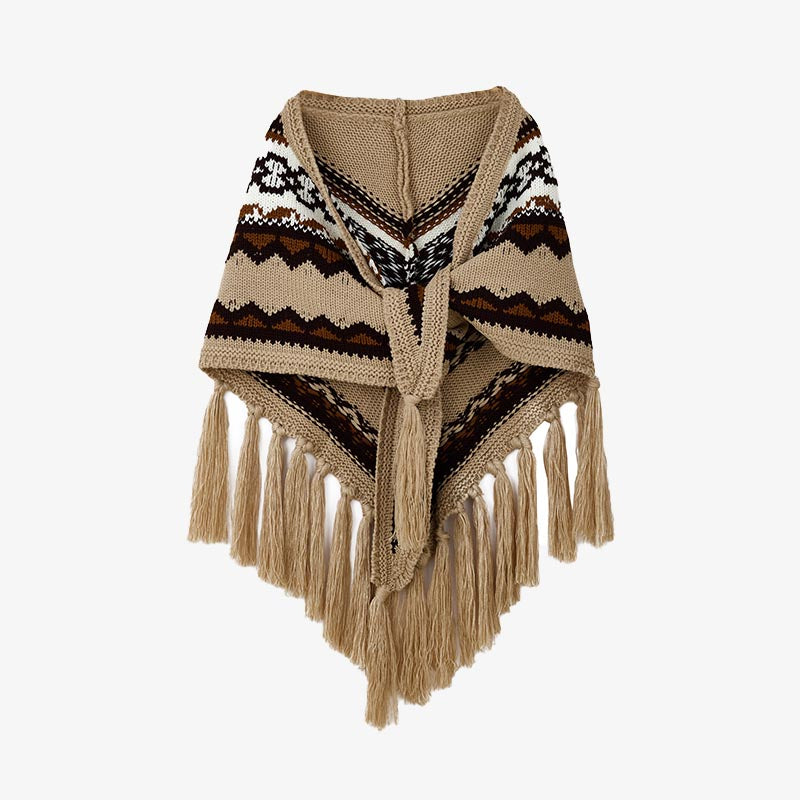 Châle triangulaire tibétain à rayures avec Buddha Stones et pompons pour l'hiver - Kaki 200 cm x 75 cm - image 15