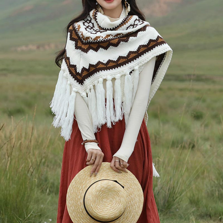Châle triangulaire tibétain à rayures avec Buddha Stones et pompons pour l'hiver - image 2