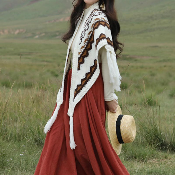 Châle triangulaire tibétain à rayures avec Buddha Stones et pompons pour l'hiver - image 4