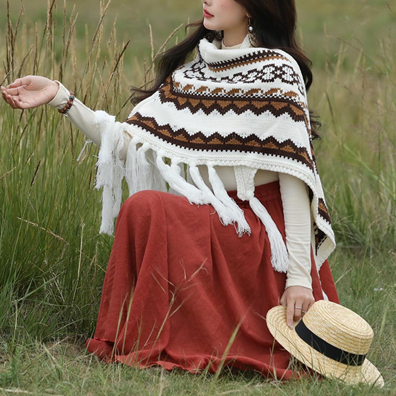 Châle triangulaire tibétain à rayures avec Buddha Stones et pompons pour l'hiver - image 5
