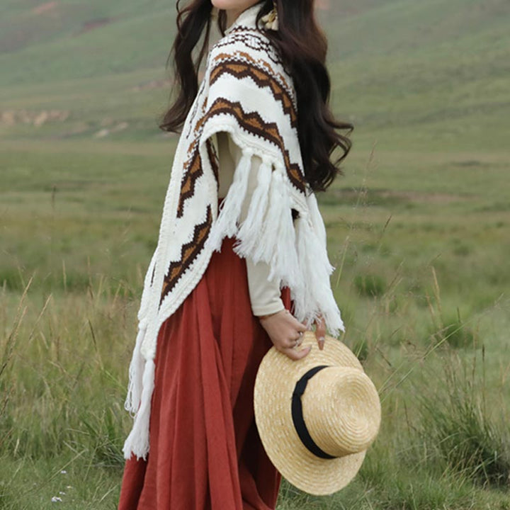 Châle triangulaire tibétain à rayures avec Buddha Stones et pompons pour l'hiver - image 7