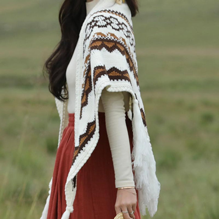Châle triangulaire tibétain à rayures avec Buddha Stones et pompons pour l'hiver - image 8
