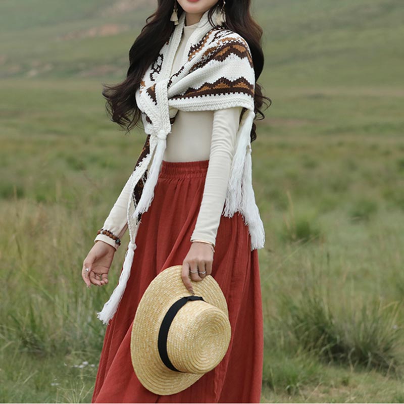 Châle triangulaire tibétain à rayures avec Buddha Stones et pompons pour l'hiver - image 9
