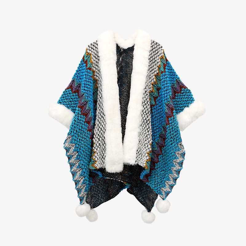 Écharpe de voyage confortable en tricot avec Buddha Stones tibétaines multicolores ondulées - Bleu paon 150*106cm - image 7