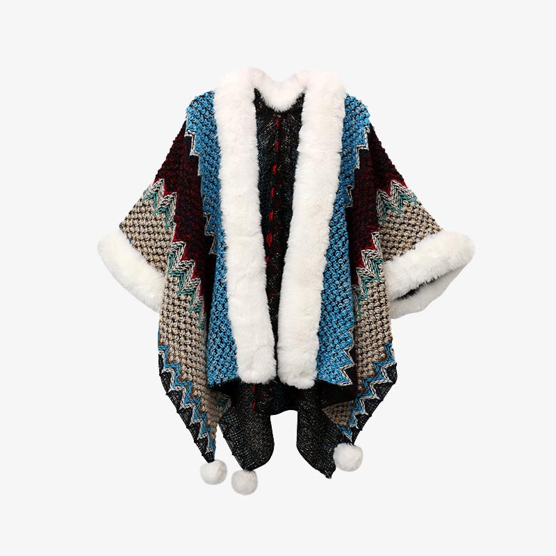 Écharpe de voyage confortable en tricot avec Buddha Stones tibétaines multicolores ondulées - Bleu Rouge foncé 150*106cm - image 11