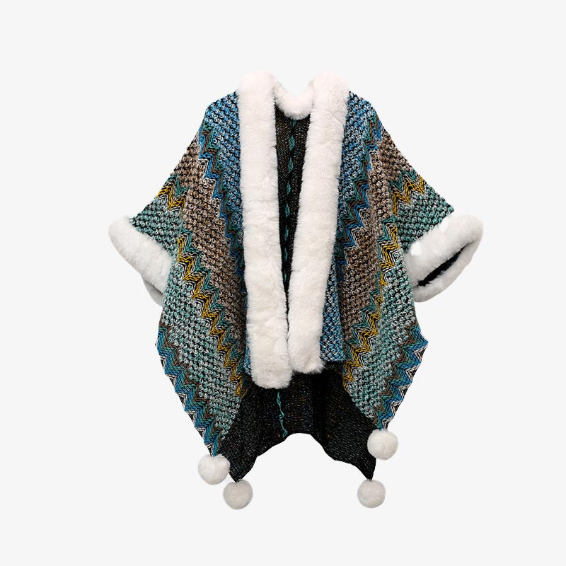 Écharpe de voyage confortable en tricot avec Buddha Stones tibétaines multicolores ondulées - Bleu foncé 150*106cm - image 18