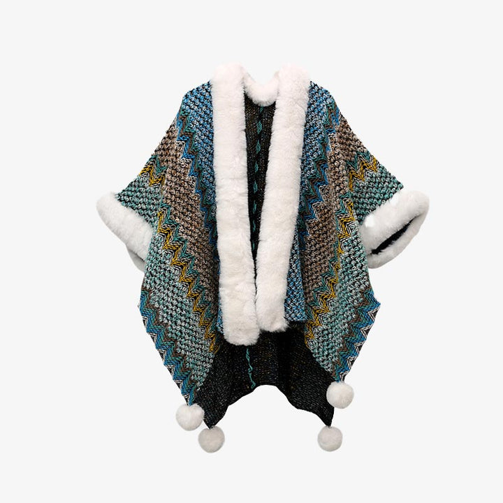 Écharpe de voyage confortable en tricot avec Buddha Stones tibétaines multicolores ondulées - Bleu foncé 150*106cm - image 18