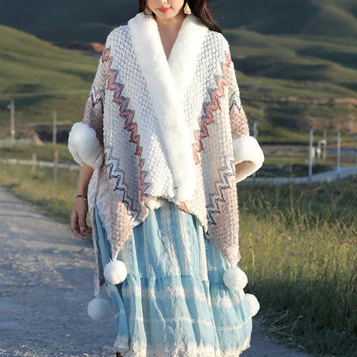 Écharpe de voyage confortable en tricot avec Buddha Stones tibétaines multicolores ondulées