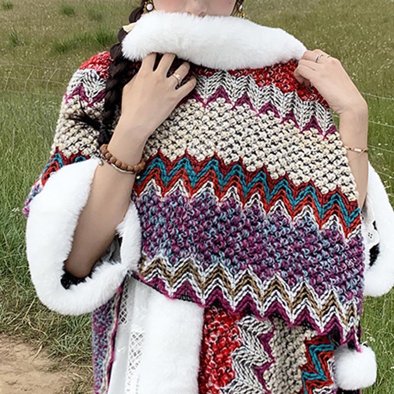 Écharpe de voyage confortable en tricot avec Buddha Stones tibétaines multicolores ondulées