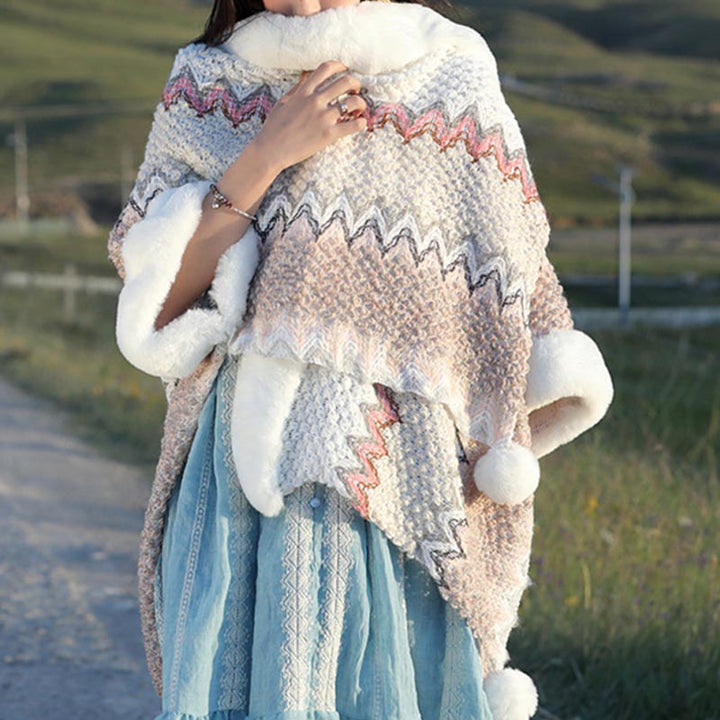 Écharpe de voyage confortable en tricot avec Buddha Stones tibétaines multicolores ondulées