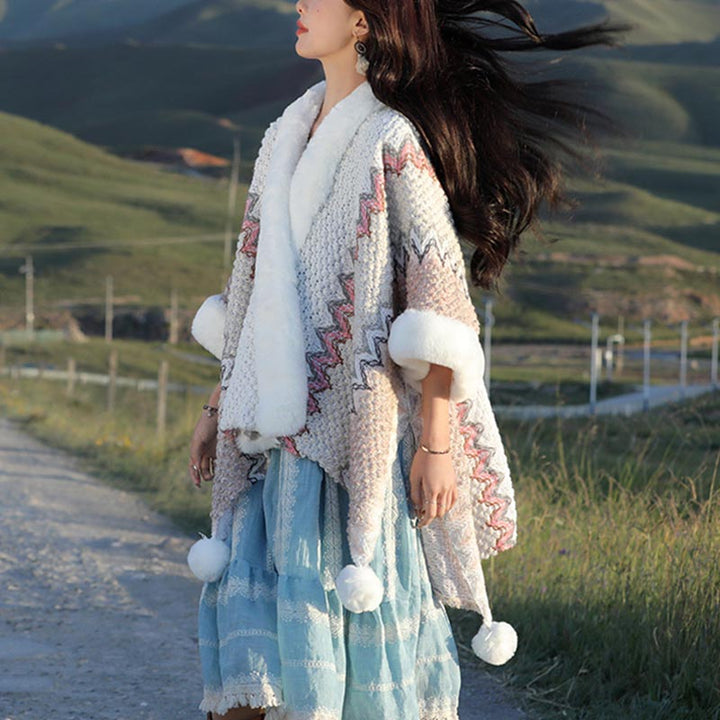 Écharpe de voyage confortable en tricot avec Buddha Stones tibétaines multicolores ondulées - image 26