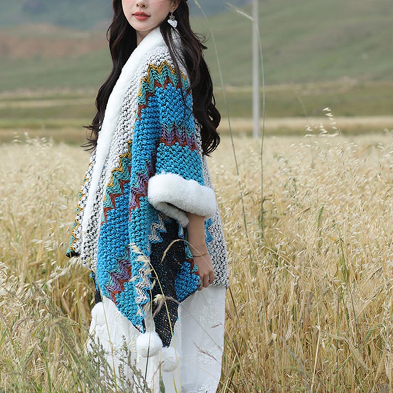 Écharpe de voyage confortable en tricot avec Buddha Stones tibétaines multicolores ondulées - image 10