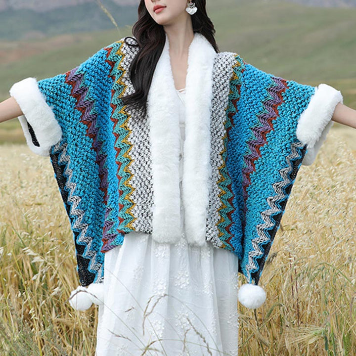 Écharpe de voyage confortable en tricot avec Buddha Stones tibétaines multicolores ondulées