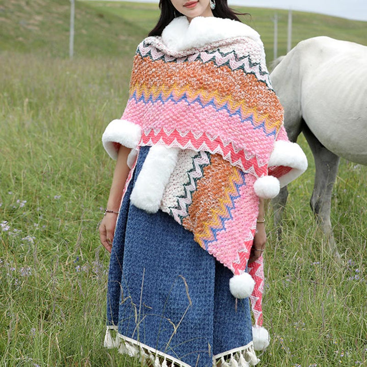 Écharpe de voyage confortable en tricot avec Buddha Stones tibétaines multicolores ondulées