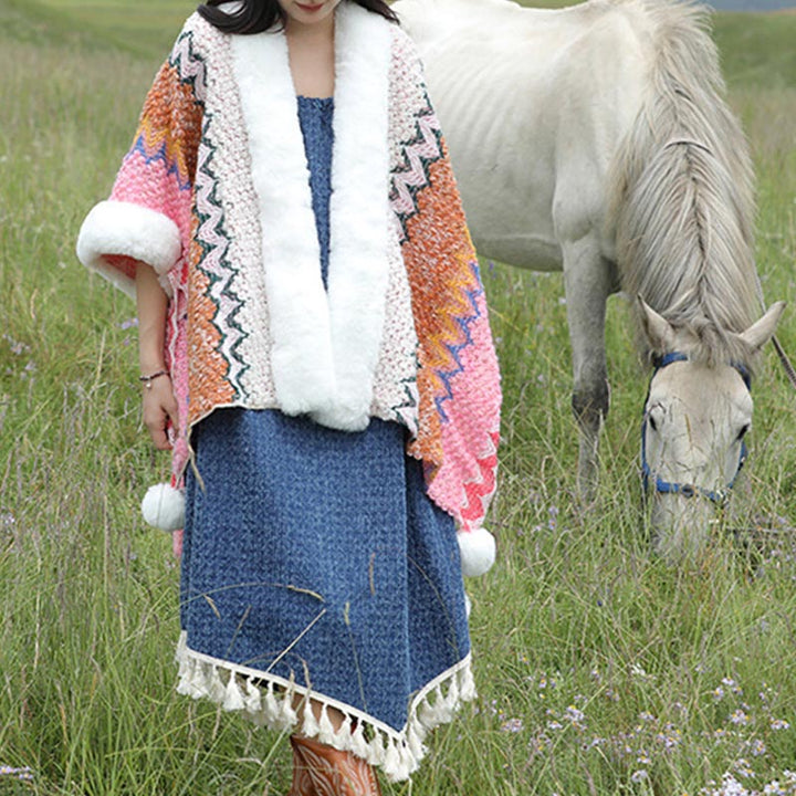 Écharpe de voyage confortable en tricot avec Buddha Stones tibétaines multicolores ondulées - image 21