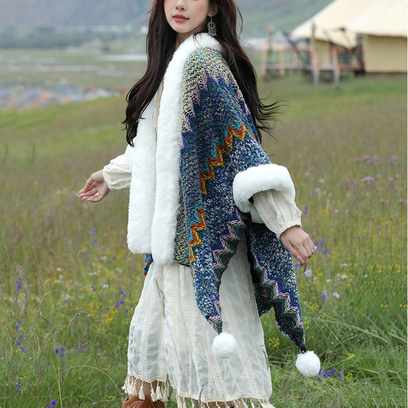 Écharpe de voyage confortable en tricot avec Buddha Stones tibétaines multicolores ondulées - image 2