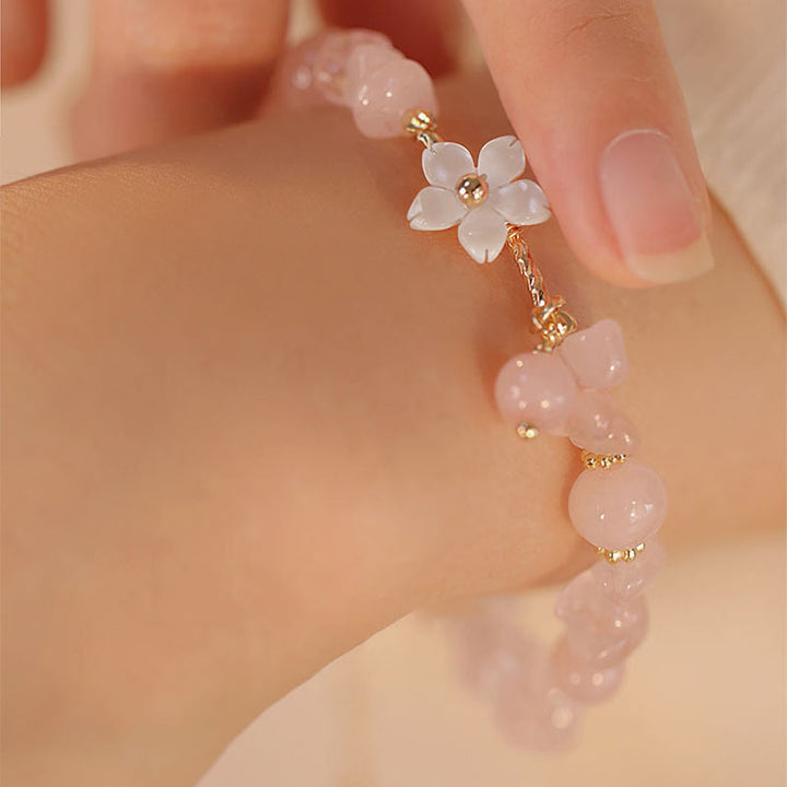 Bracelet d'amour en cristal rose naturel plaqué or 14 carats de Buddha Stones