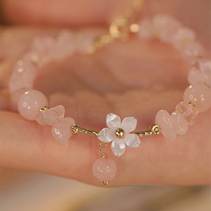 Bracelet d'amour en cristal rose naturel plaqué or 14 carats de Buddha Stones