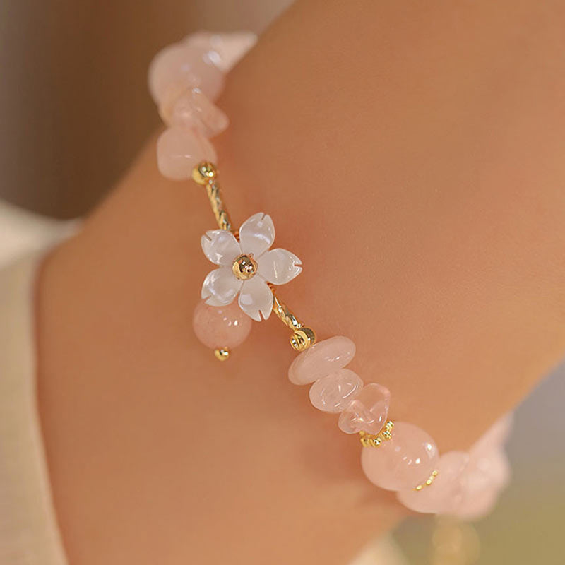 Bracelet d'amour en cristal rose naturel plaqué or 14 carats de Buddha Stones - Cristal rose (Apaisant ♥ Chaleur) (Tour de poignet 15-17 cm) - image 0
