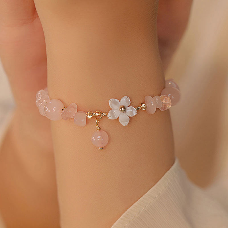 Bracelet d'amour en cristal rose naturel plaqué or 14 carats de Buddha Stones