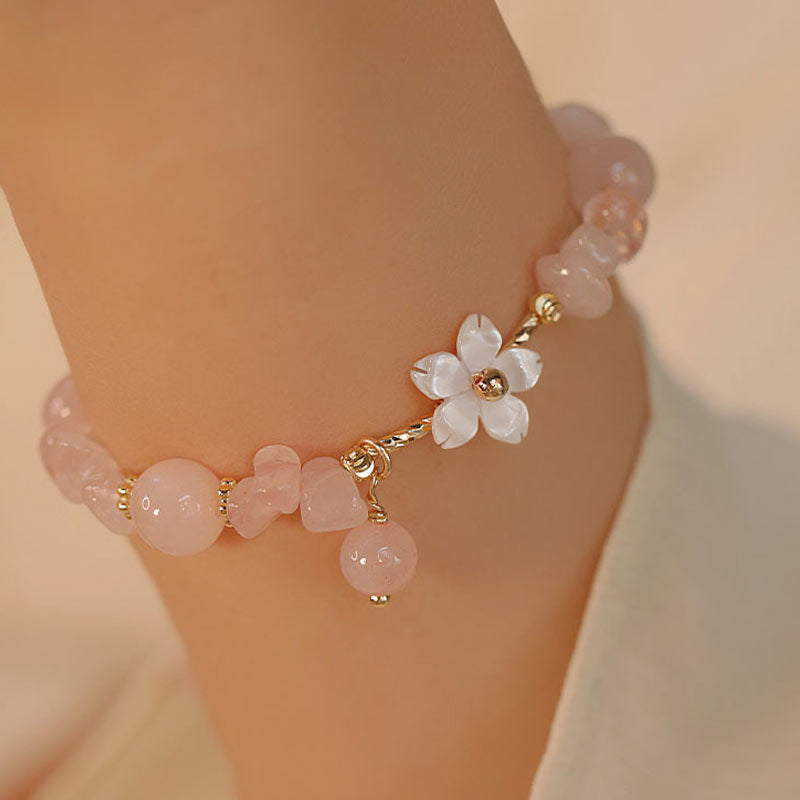 Bracelet d'amour en cristal rose naturel plaqué or 14 carats de Buddha Stones